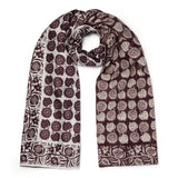 Burgundy and ivory Sunflower silk and wool shawl showing contrasting printed sides